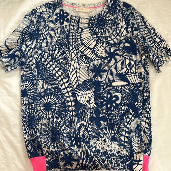 Tory Burch sweater set navy white hot pink cardigan and matching tee VG s/p - Picture 8 of 8